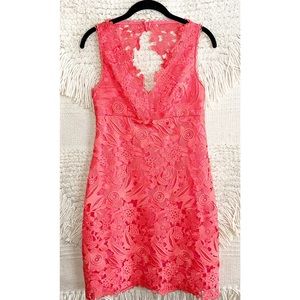 TRINA TURK coral pink Lily lace sleeveless sheath dress 2 NEW